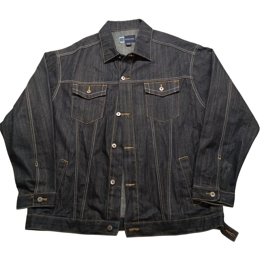 Evolution Trucker Jean Jacket 2XL Men's Streetwear Button Up Long Sleeve Cotton